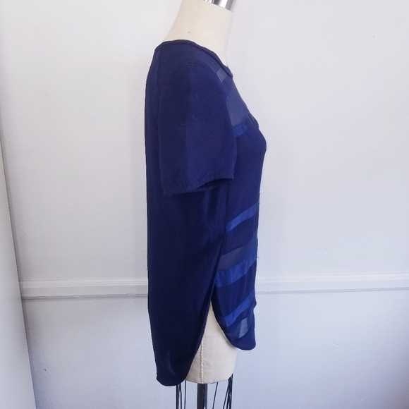 🌸 3.1 Phillip Lim | Silk Navy Stripe Curved Hem Top, Medium - Picture 5 of 8